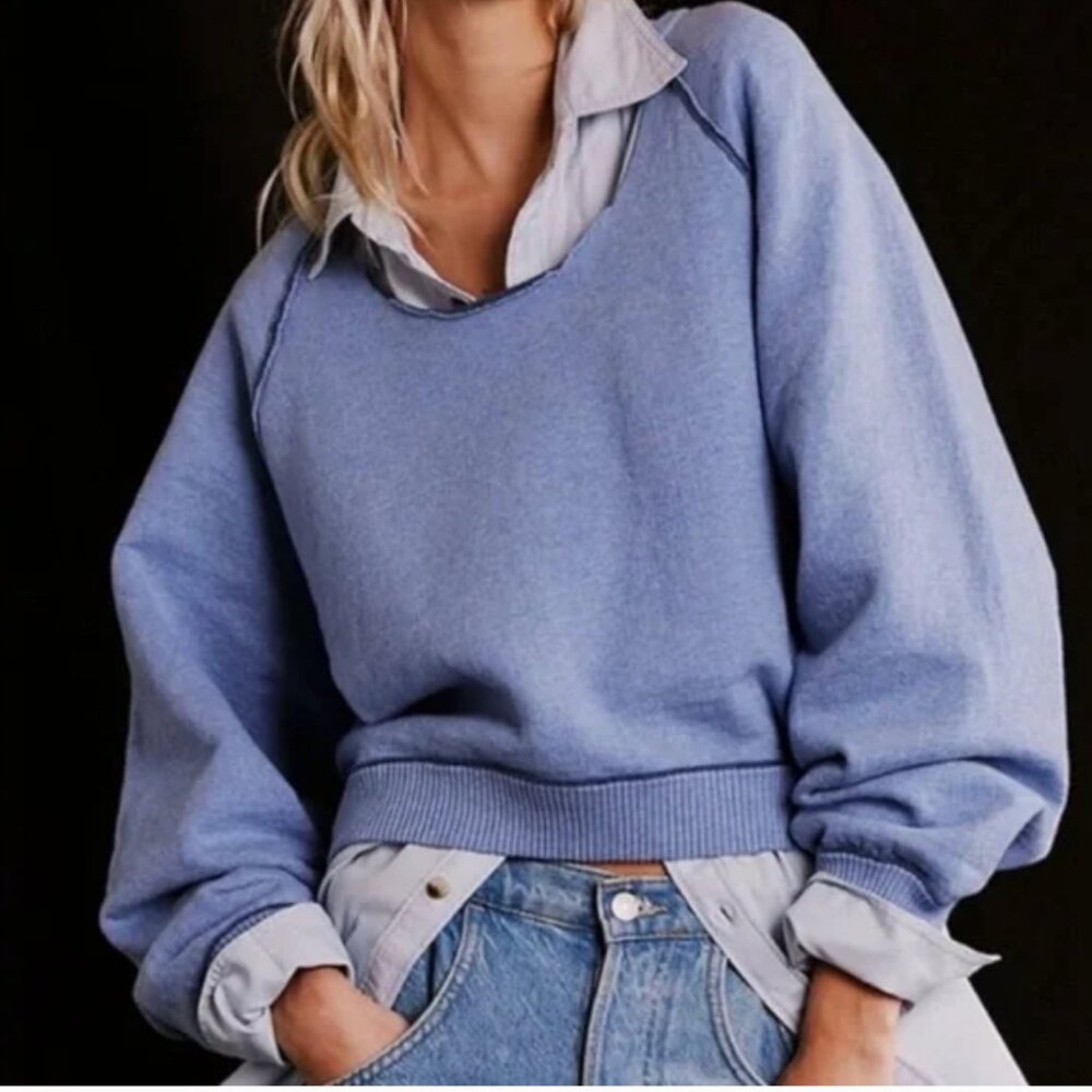 NWOT Free People Midnight Pullover in Blue Sails Combo
